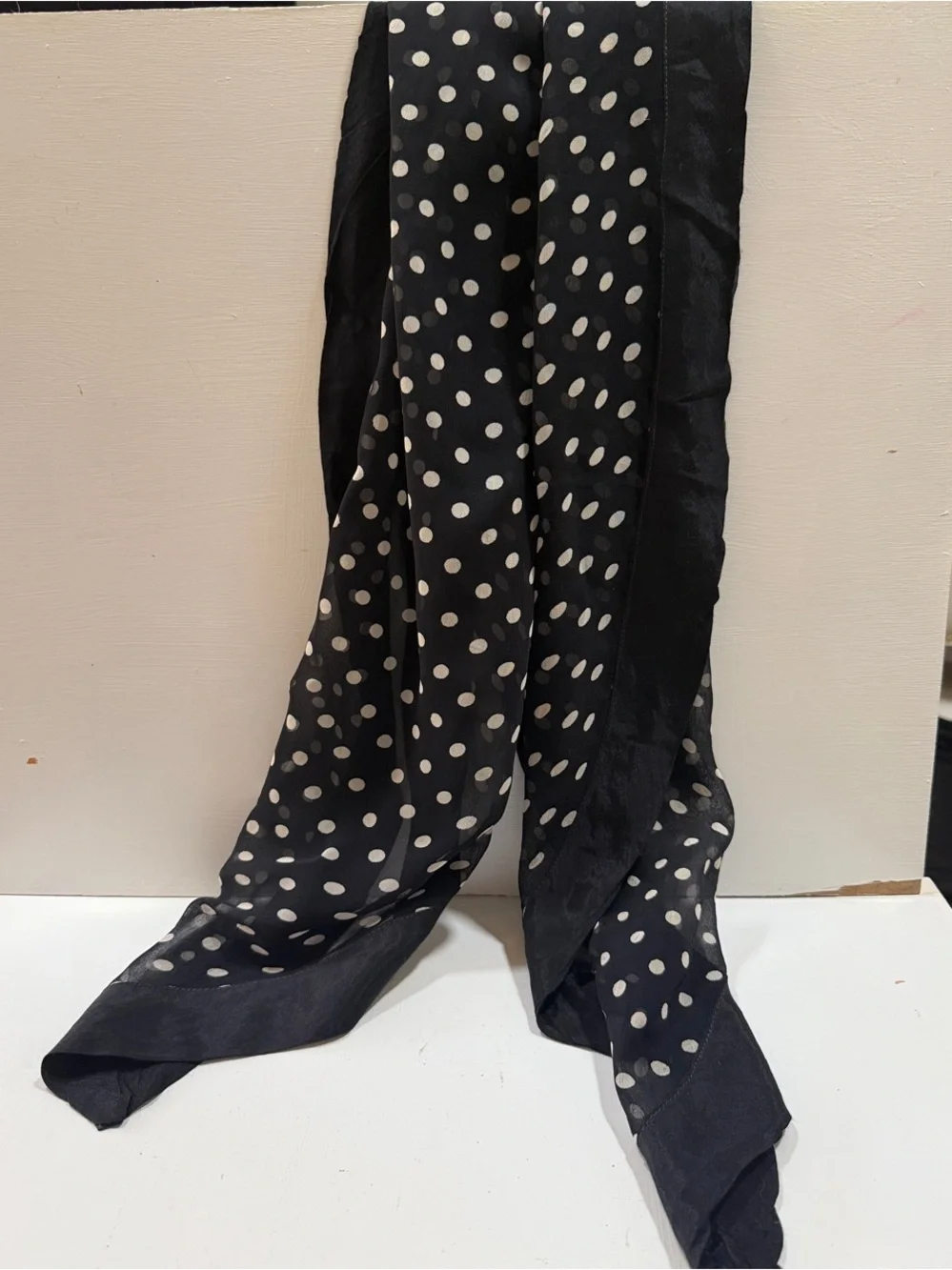 Vintage Chiffon Elegant Black Polka Dot Women's Scarf 🧣 68” by 12” 1950’s